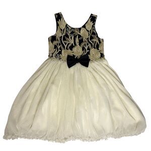 American Princess Girls Dress Embroidered Tulle Netting Blue Gold 8 bv